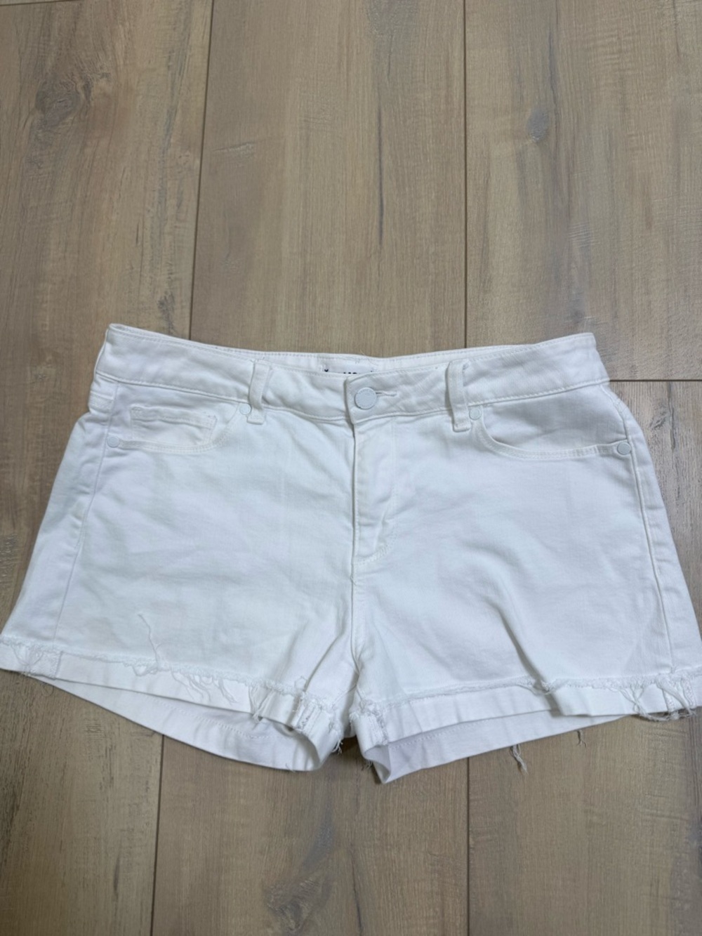PAIGE White Denim Frayed Hem Shorts